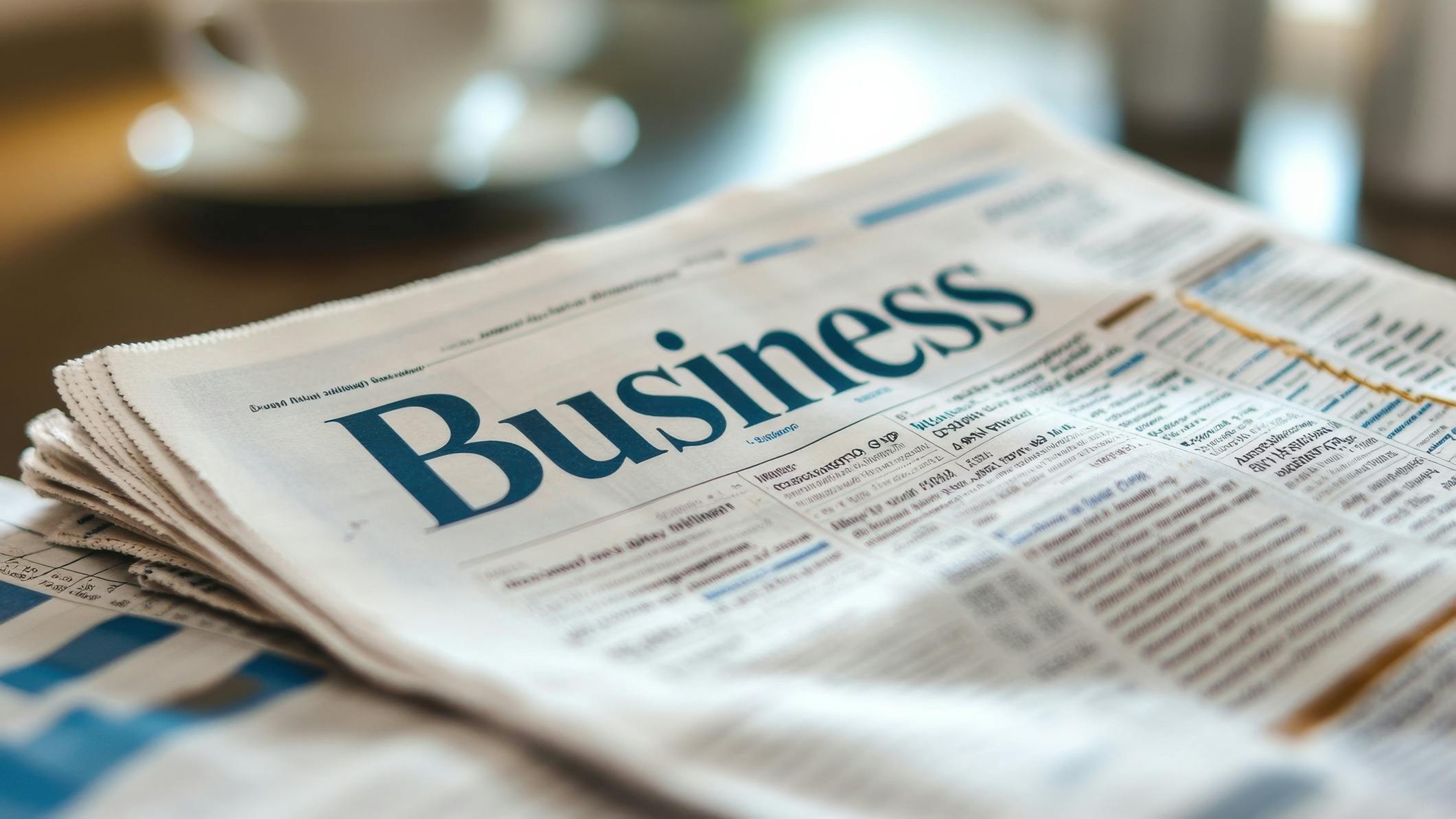 Newspaper showing the business section