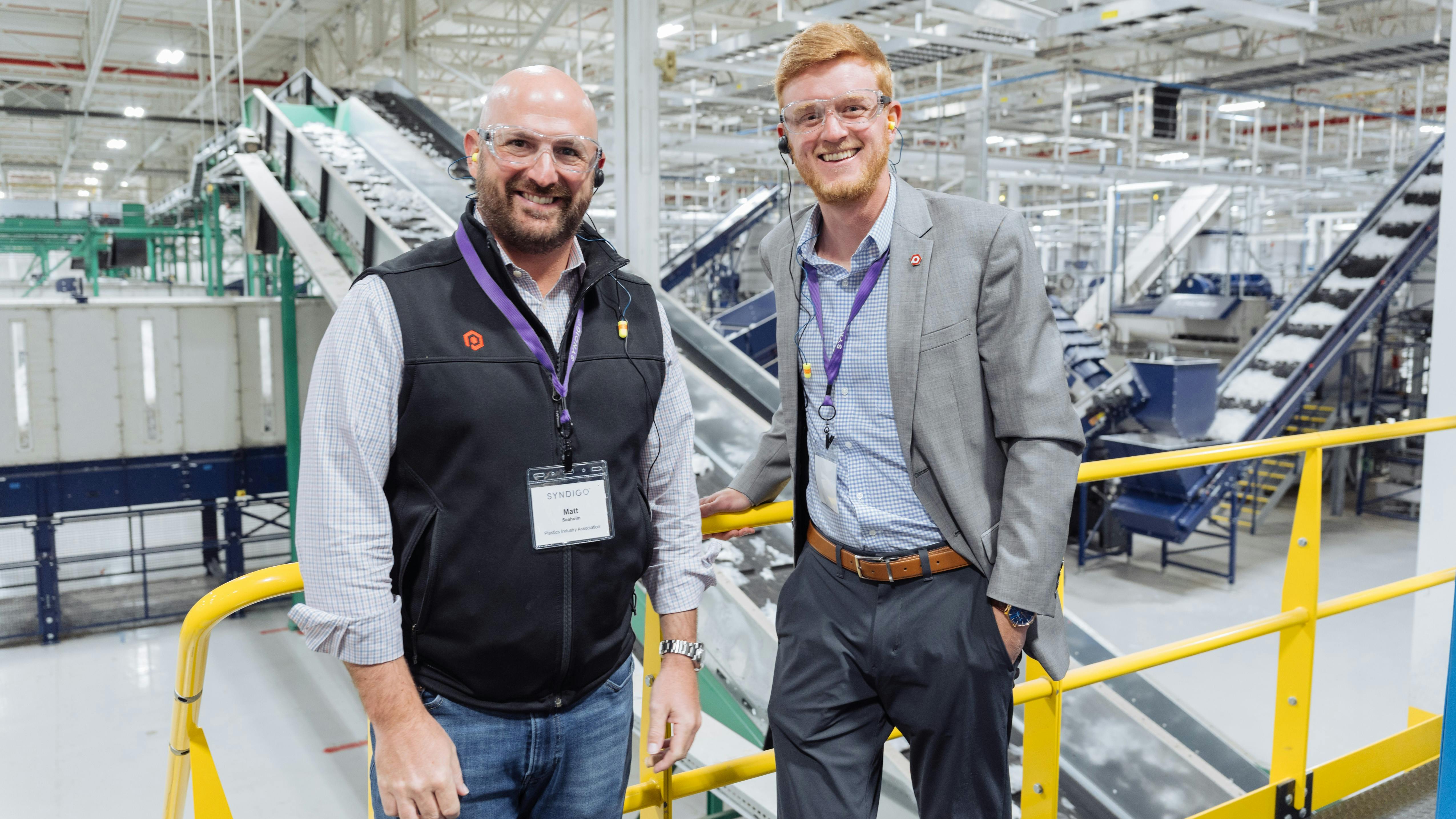 Matt Seaholm, PLASTICS President and CEO, and Andy Brewer, PLASTICS Director of Sustainability & Recycling, at SYNDIGO1 in Connersville, Indiana.