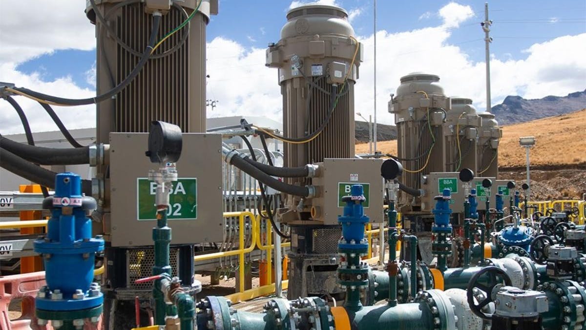 Line of vertical motors at factory