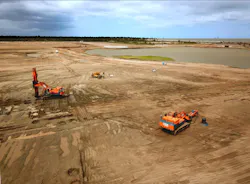Van Oord subsidiary Wicks used rapid impact 9-tonne compaction hammers to even and compact reclaimed sand to prepare the land for refinery construction. Van Oord subsidiary Wicks used rapid impact 9-tonne compaction hammers to even and compact reclaimed sand to prepare the land for refinery construction.