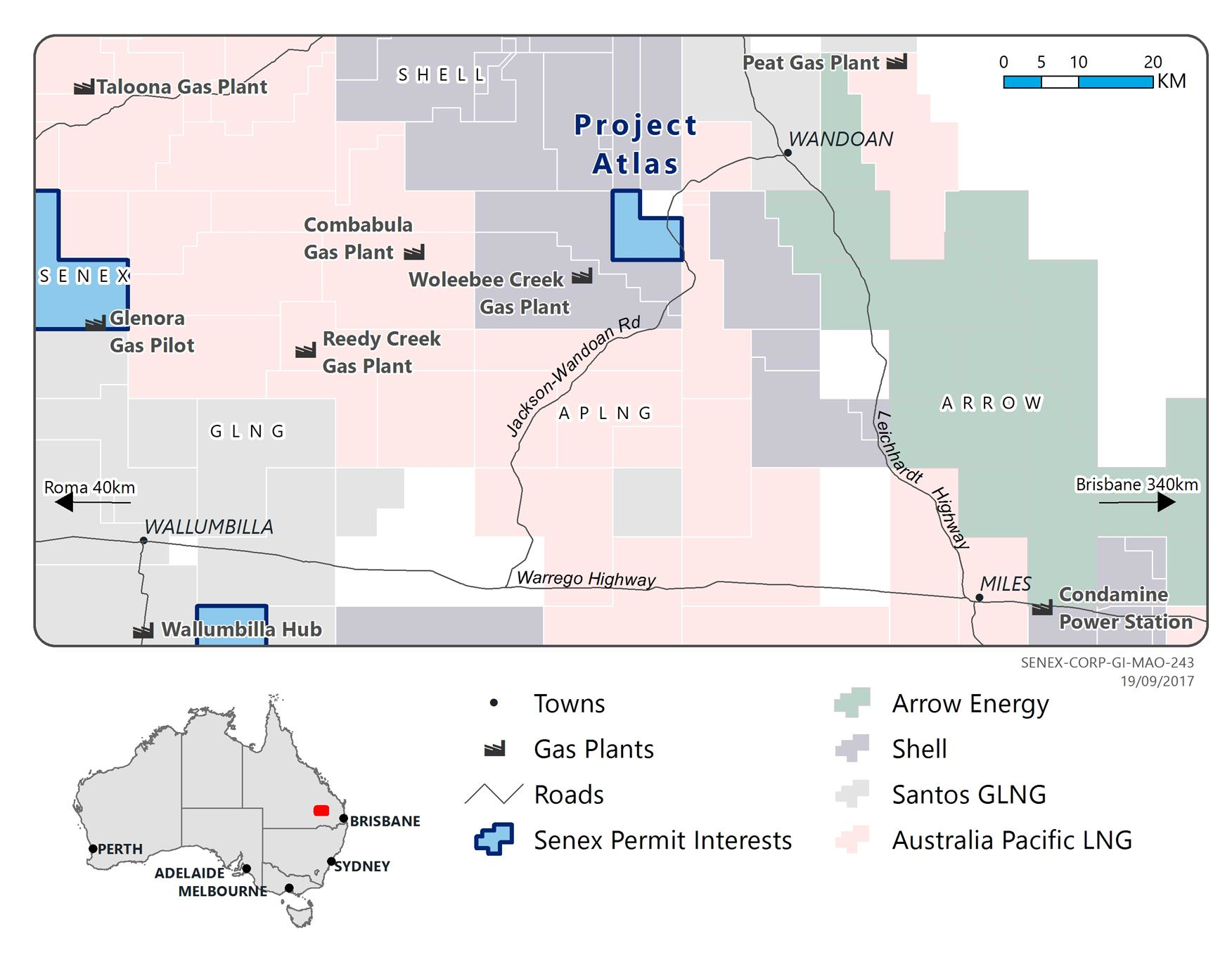 Senex Energy Ltd.'s Atlas coal seam gas project lies in the Surat basin of southeast Queensland.