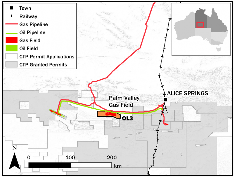 Palm Valley gas field map.