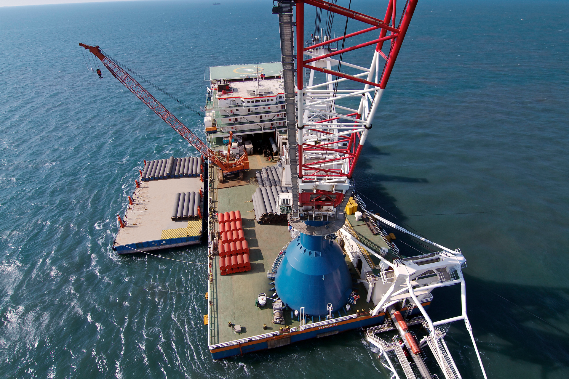 VanOord Stingray shallow water pipelay barge.