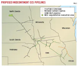 Map of proposed midcontinent CCS pipelines. Map of proposed midcontinent CCS pipelines.