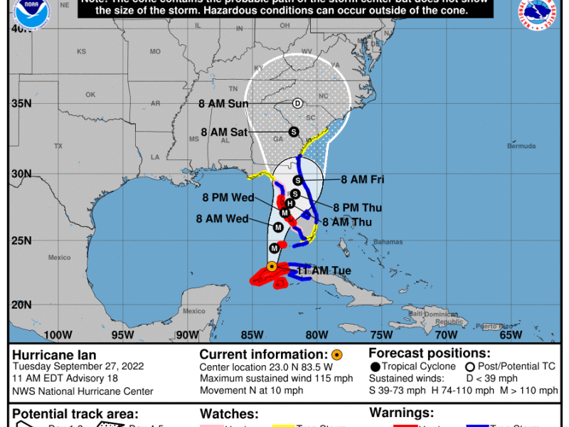 Predicted path of Hurricane Ian in the US Gulf of Mexico.