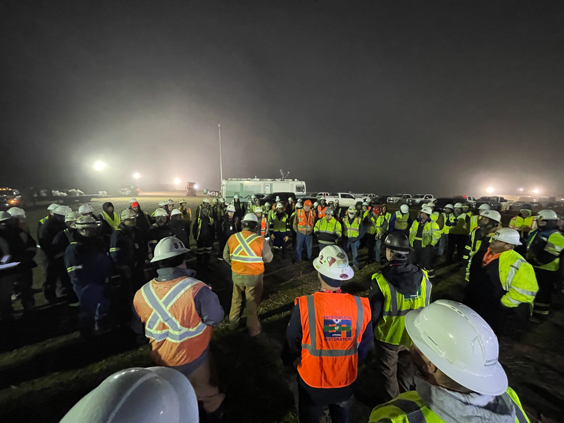 Response crews meet up at their morning briefing on Saturday, Dec. 10, 2022, in Washington County, Kansas.