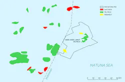 Ande-Ande Lumut (AAL) oil field in the West Natuna Sea, 20 km from the Malaysian border and about 260 km from shore. Ande-Ande Lumut (AAL) oil field in the West Natuna Sea, 20 km from the Malaysian border and about 260 km from shore.