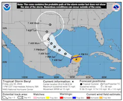 Projected path of Hurricane Beryl, Gulf of Mexico. Projected path of Hurricane Beryl, Gulf of Mexico.