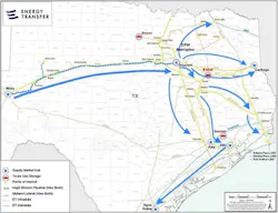Energy Transfer's Hugh Brinson natural gas pipeline map. Energy Transfer's Hugh Brinson natural gas pipeline map.