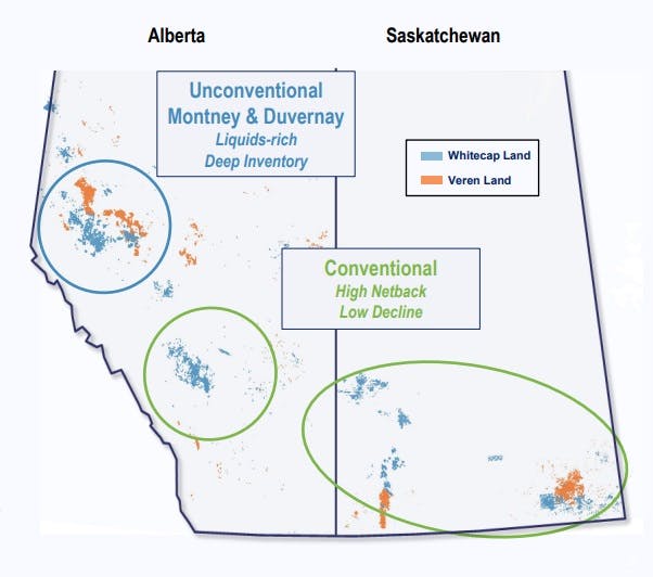 Whitecap Resources, Veren Inc. land map, Canada