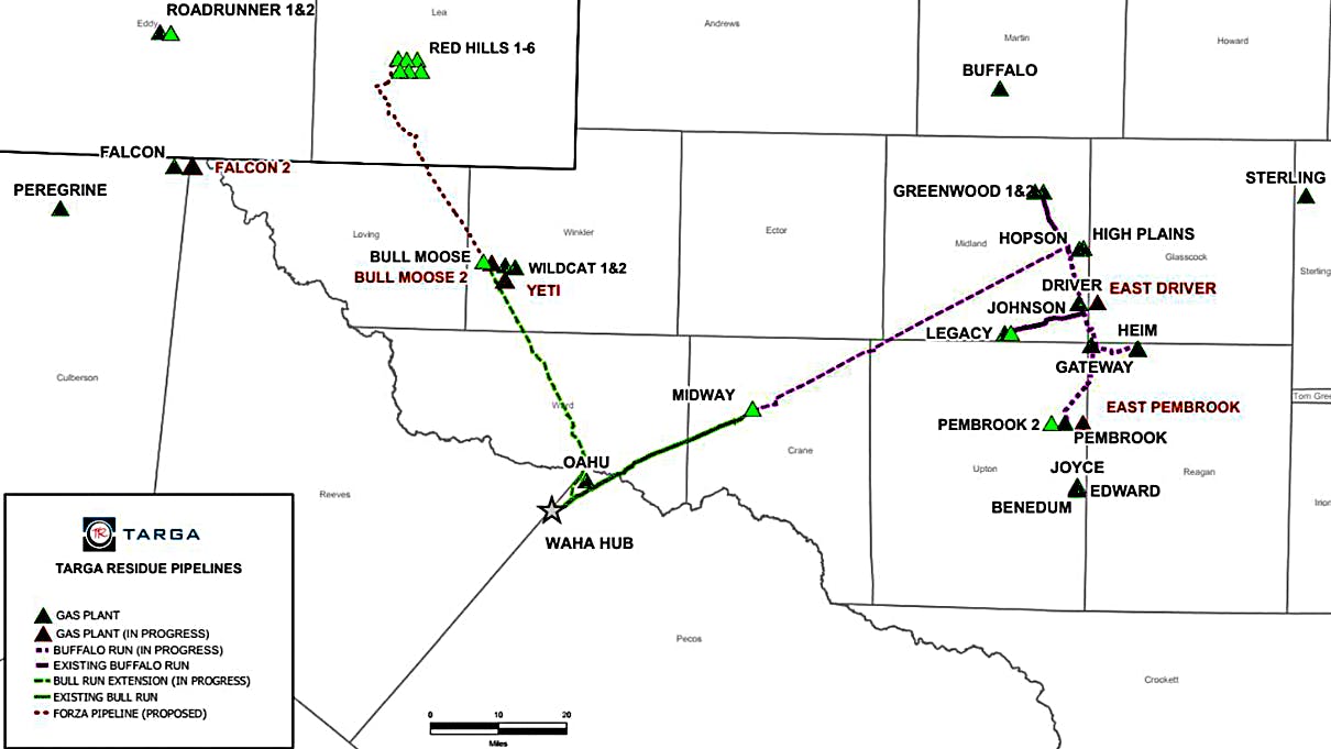 Targa Resources infrastructure map, Permian basin