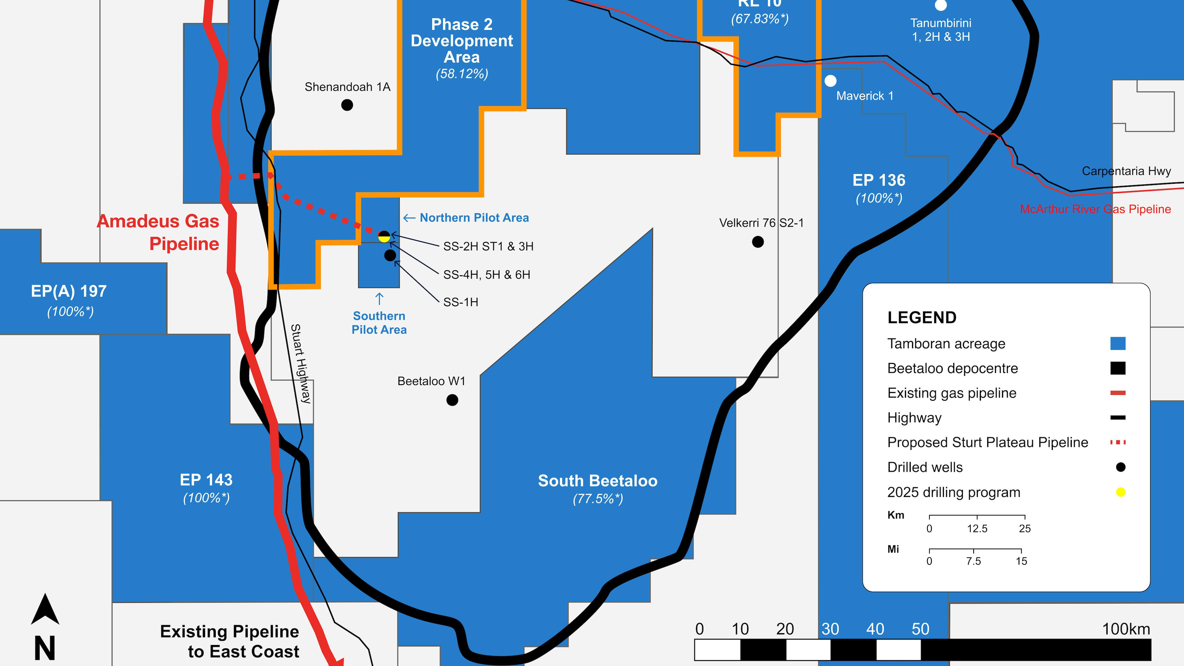 Tamboran Resources' Beetaloo sub-basin operations map, Northern Territory, Australia.