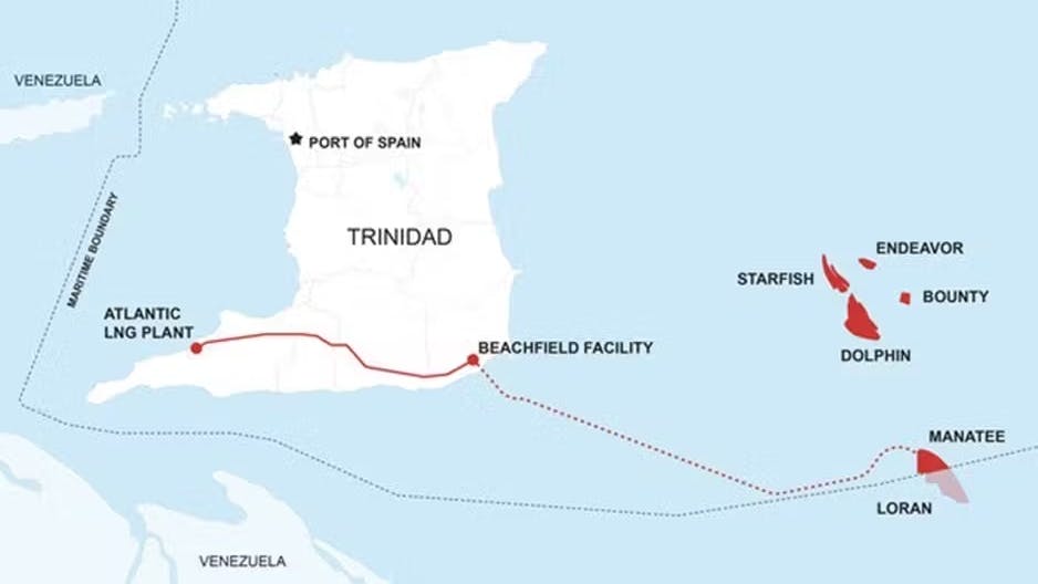 Shell Manatee gas development map, Trinidad.