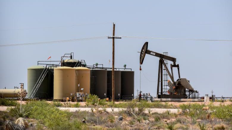 An oil and gas pumpjack in New Mexico.
