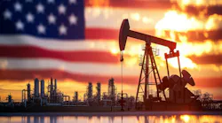oil and gas infrastructure with US flag and sunset background oil and gas infrastructure with US flag and sunset background