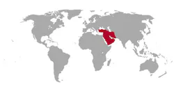 Middle East highlighted in red on a world map Middle East highlighted in red on a world map