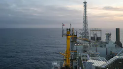 Johan Castberg oil production infrastructure, aerial view, Barents Sea Johan Castberg oil production infrastructure, aerial view, Barents Sea