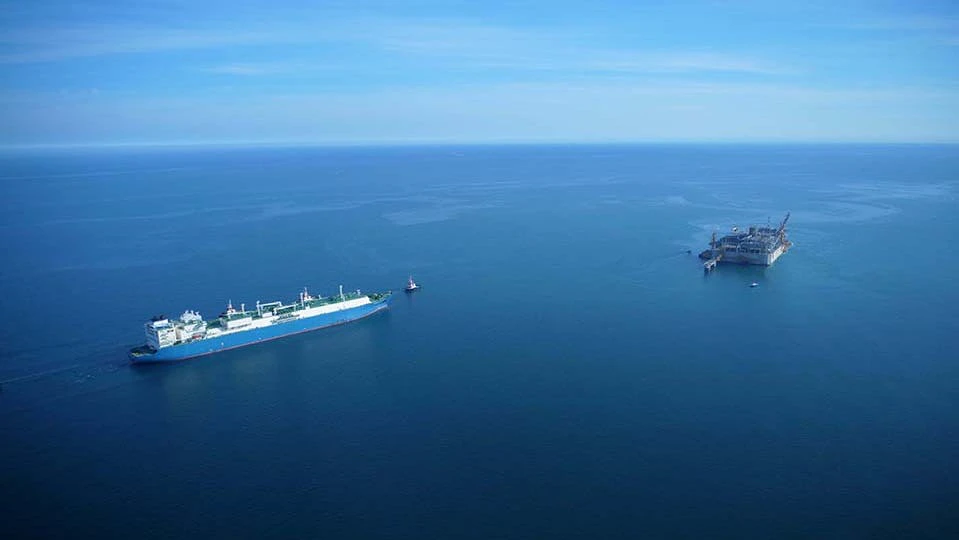 Aerial view of LNG carrier offshore Italy