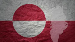 Red and white national flag and map of Greenland on paper texture background Red and white national flag and map of Greenland on paper texture background