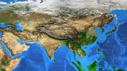 Detailed satellite view of Earth landforms focused on Asia Detailed satellite view of Earth landforms focused on Asia