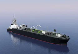 Rendering of Jensen Maritime’s articulated LNG tub-barge vessel design Rendering of Jensen Maritime’s articulated LNG tub-barge vessel design