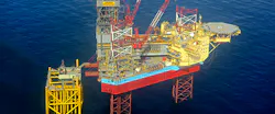 The Maersk Integrator drilling rig on the Gina Krog field in the North Sea. The Maersk Integrator drilling rig on the Gina Krog field in the North Sea.