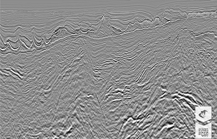 Final Kirchhoff PreSDM image showing a deep presalt half-graben with sediments