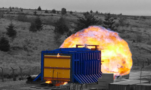 Fire and blast testing at 0.25 bar over-pressure