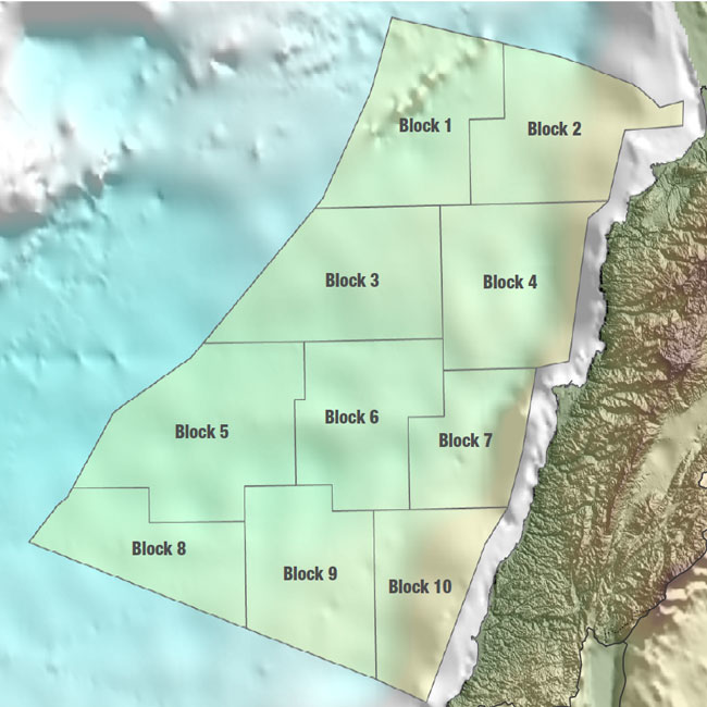 Lebanese Exclusive Economic Zone into 10 blocks