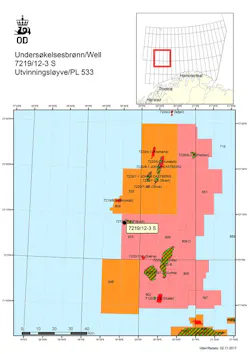 Well 7219/12-3 S in production license 533 in the Barents Sea Well 7219/12-3 S in production license 533 in the Barents Sea