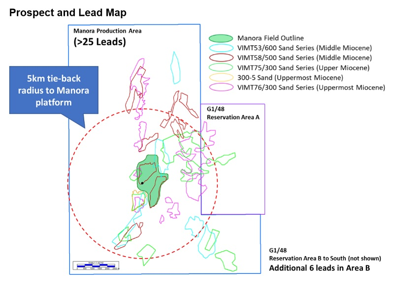 Prospect and lead map of the Manora oil field in the G1/48 concession in the Gulf of Thailand
