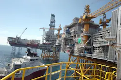 Hookup of the drilling platform at the Johan Sverdrup field offshore Norway Hookup of the drilling platform at the Johan Sverdrup field offshore Norway