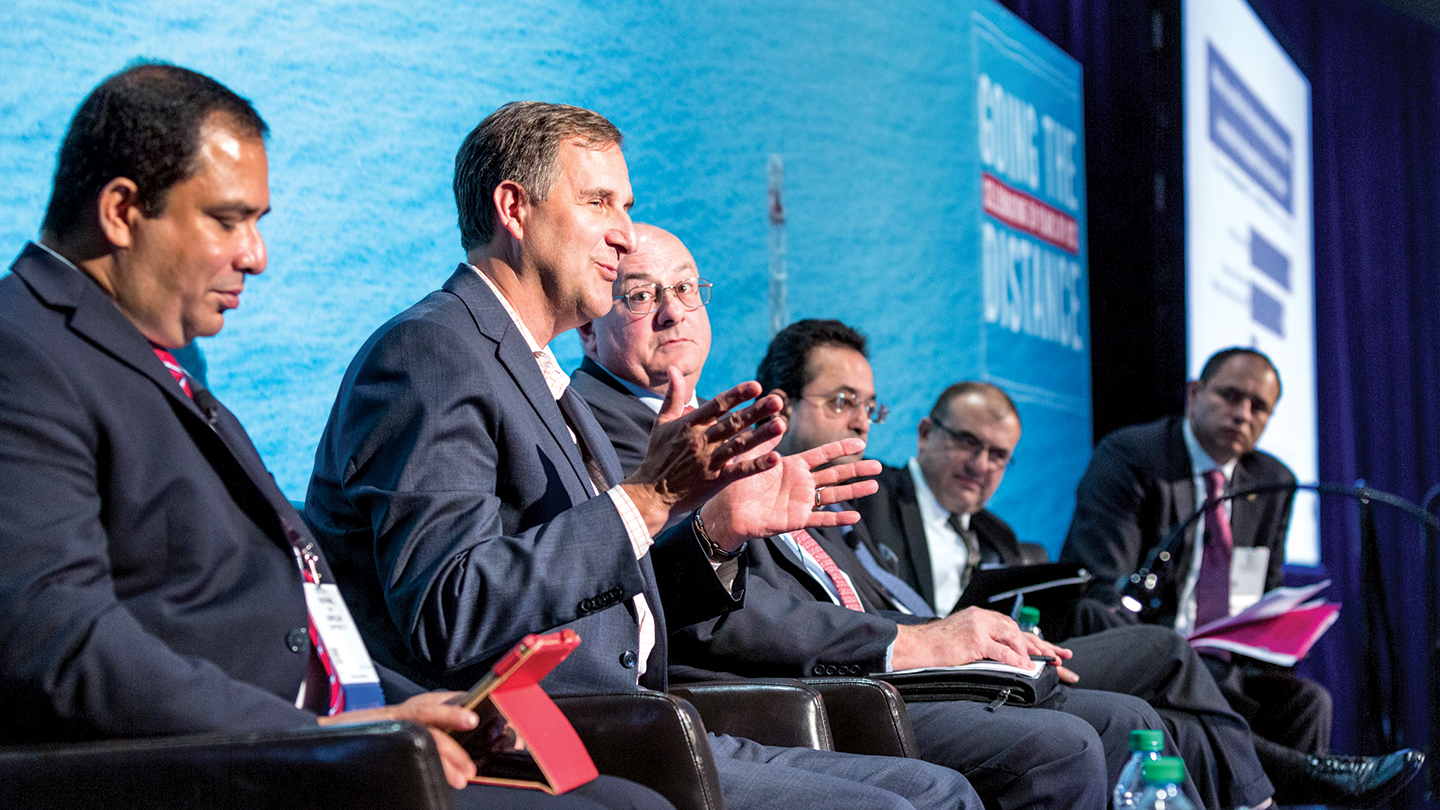 Jim Sledzik, managing director for Saudi Aramco Energy Ventures-U.S., participates in the panel discussion &ldquo;Venture Capital Investment Driving Innovation in Offshore Deepwater,&rdquo; during which he emphasized the strategic value and relevance to a company&rsquo;s operations when investing.