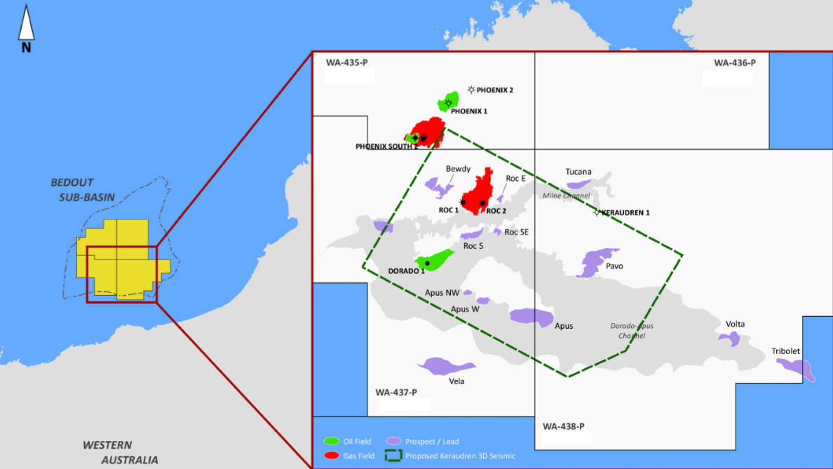 The Keraudren 3D seismic survey covers part of WA-437-P and WA-438-P in the Bedout basin offshore Australia.