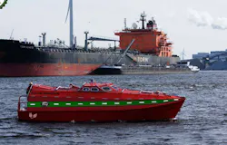 The electric freefall lifeboat is built by Verhoef and powered by Torqeedo The electric freefall lifeboat is built by Verhoef and powered by Torqeedo