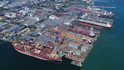 Aerial view of Keppel Shipyard in Singapore Aerial view of Keppel Shipyard in Singapore