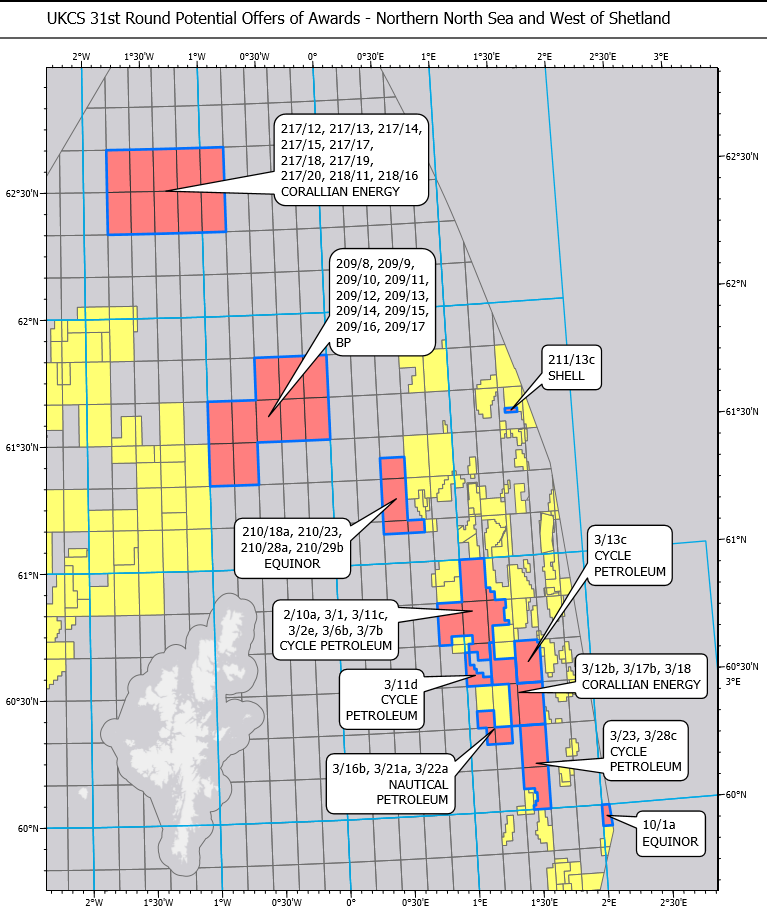 UKCS 31st round potential offers of awards - northern North Sea and west of Shetland