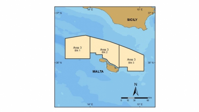 Blocks 1, 2, and 3 of Area 3 offshore Malta.