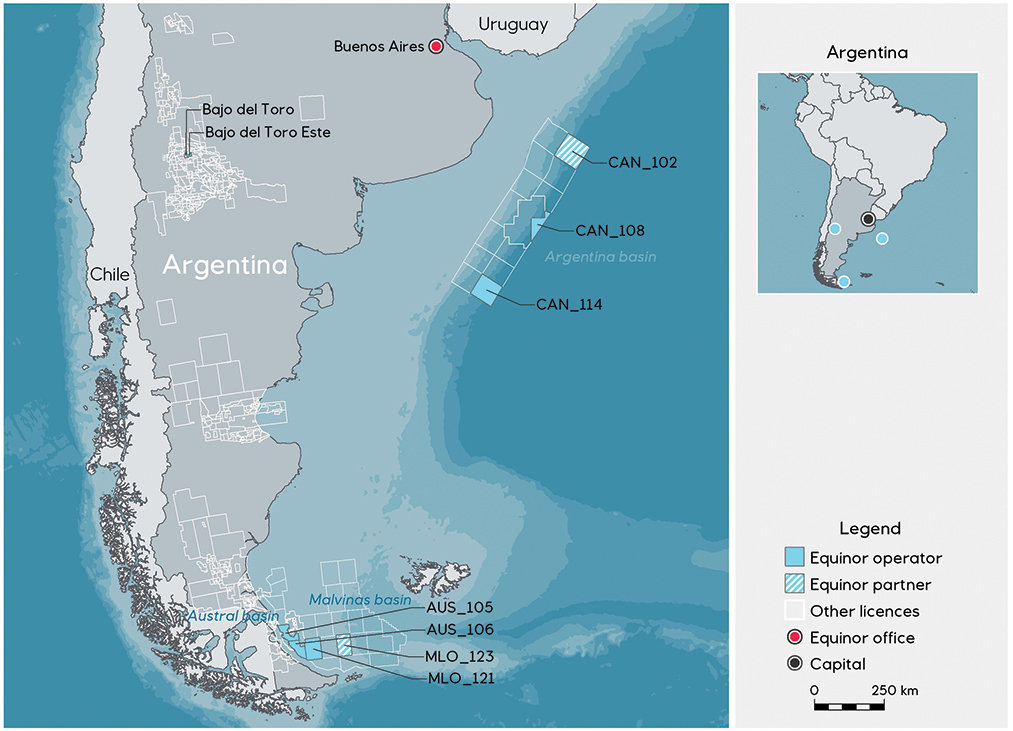 Equinor acquired seven blocks in Argentina&rsquo;s first offshore license round.