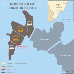 Petrobras and its partners plan four FPSOs to develop the giant Mero field in the Santos basin. (Courtesy Total) Petrobras and its partners plan four FPSOs to develop the giant Mero field in the Santos basin. (Courtesy Total)