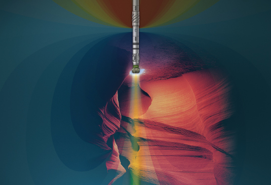 IriSphere uses electromagnetic-based resistivity measurements more than 100 ft (30 m) ahead of the drill bit.