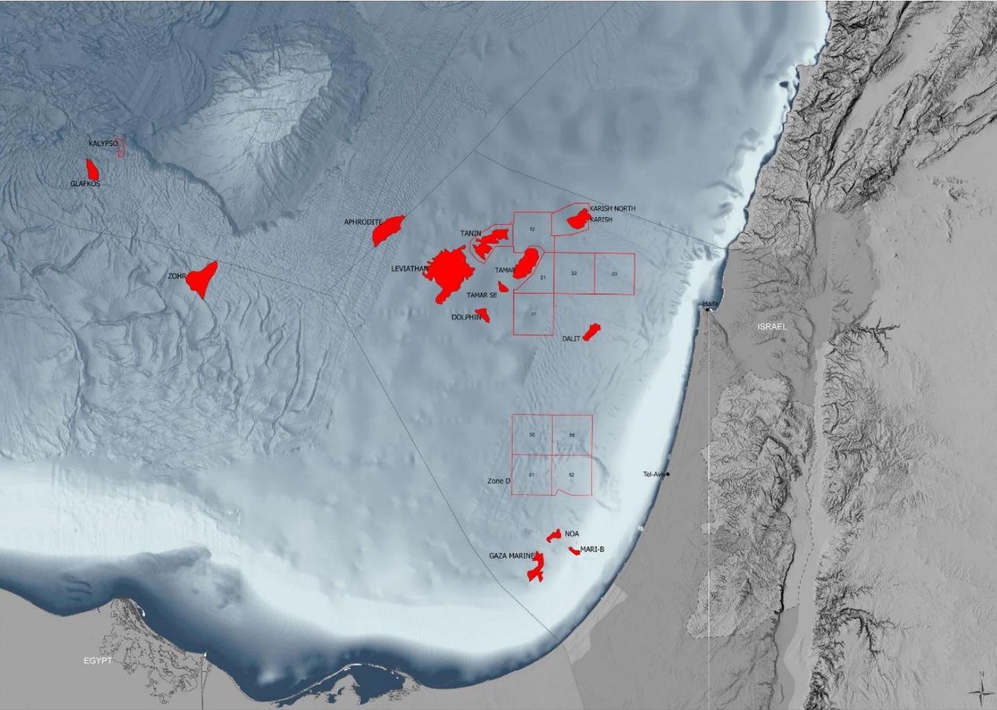 Licenses 55, 56, 61, and 62 are in Zone D offshore Israel.