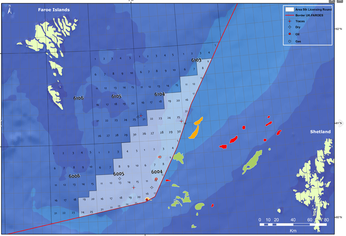 Map of licensing area for the 5th Faroese offshore licensing round
