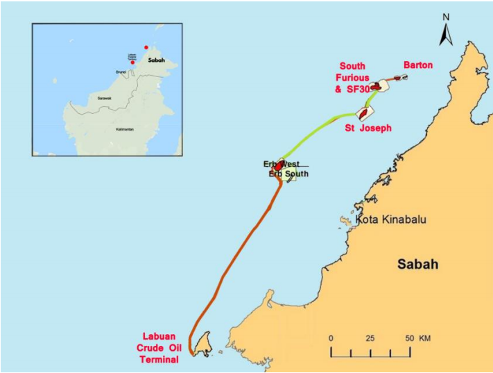 Map of the North Sabah enhanced oil recovery PSC offshore Malaysia.