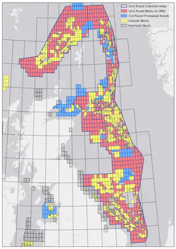 The 32nd Offshore Licensing Round offers 768 blocks or part-blocks across the main producing areas of the UK continental shelf in the central, northern, and southern North Sea and west of Shetland. The 32nd Offshore Licensing Round offers 768 blocks or part-blocks across the main producing areas of the UK continental shelf in the central, northern, and southern North Sea and west of Shetland.