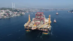 The Scarabeo 9's ability to lower its tower will enable it to cross the Bosphorus Strait. The Scarabeo 9's ability to lower its tower will enable it to cross the Bosphorus Strait.