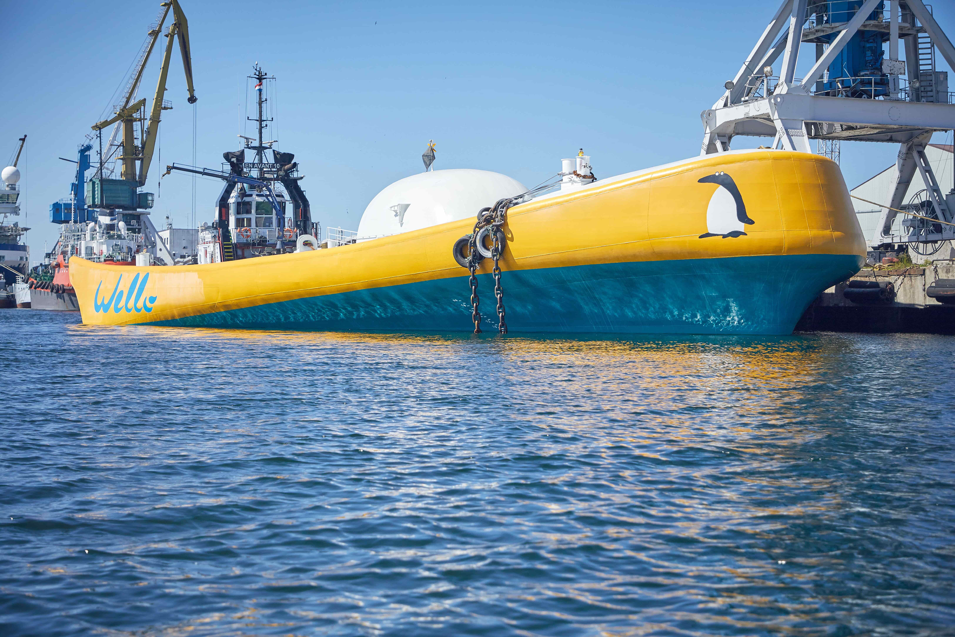 WEC Penguin technology enables a floating hull to transform the motion of ocean waves into energy through a rotator directly connected to a generator.
