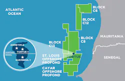 The Greater Tortue/Ahmeyim development area offshore Senegal and Mauritania. The Greater Tortue/Ahmeyim development area offshore Senegal and Mauritania.