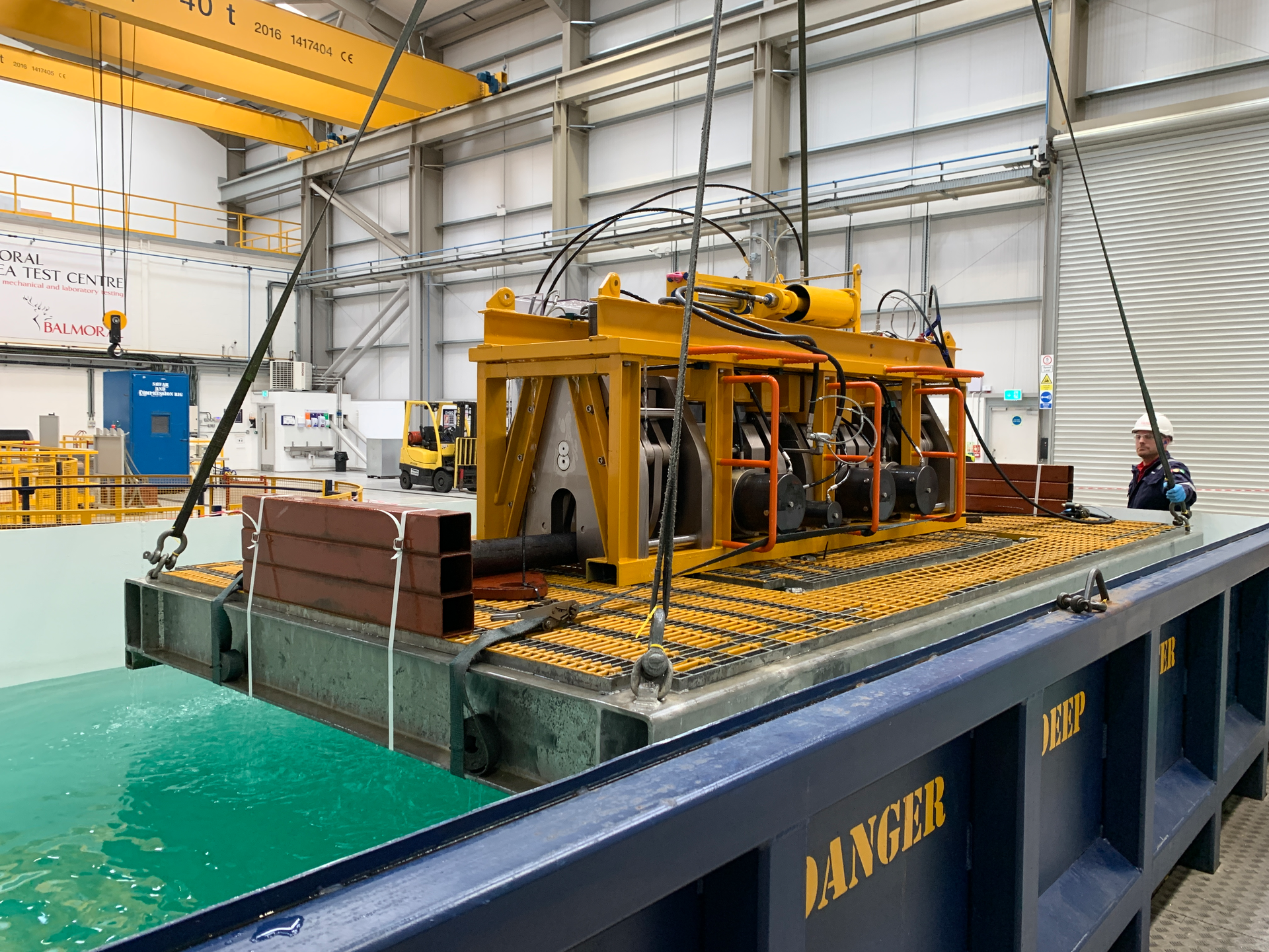Allspeeds&rsquo; intervention tool is lowered into the submersion test tank.