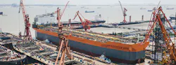 The FPSO Liza Unity is under construction at the Shanghai Waigaoqiao Shipbuilding and Offshore Co. shipyard in China. The FPSO Liza Unity is under construction at the Shanghai Waigaoqiao Shipbuilding and Offshore Co. shipyard in China.